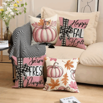 4Pcs Pillow Covers 18x18In Pumpkin Maple Leaf Throw Cushion Cover Happy Fall Pillow Cushion Case For Thanksgiving Sofa Couch Bedroom Home Office Farmhouse Decorations