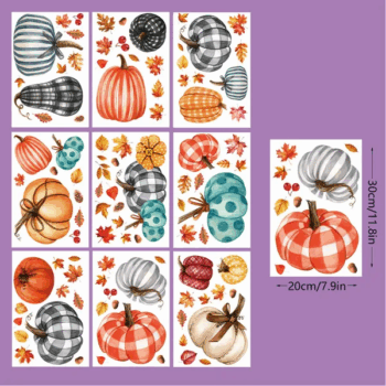 9 Sheets Fall Window Clings 98PCS Thanksgiving Window Stickers Pumpkin Maple Leaf Double Sided Static Window Decals For Autumn Party Supplies