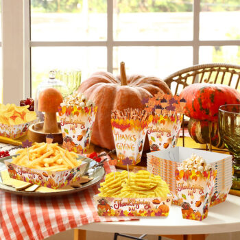 134 Pcs Thanksgiving Party Tableware Set Include Pumpkin Paper Plates Popcorn Boxes Food Trays With Fall Cocktail Picks Disposable Fall Harvest Dinnerware Set For Autumn Holiday Thanksgiving