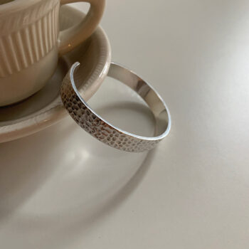 Women's Sterling Silver Hammer Pattern Wide Bangle - View 2