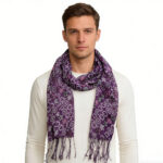 2pcs purple flowy 2pcs Purple Flowy Boho Viscose Watercolor Inspired On Airy Scarf,Luxe Look For Evening Wear,Scarf,vacation,