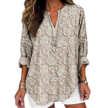 Womens Fashion Floral Print V-Neck Long-Sleeve T-Shirt - View 2
