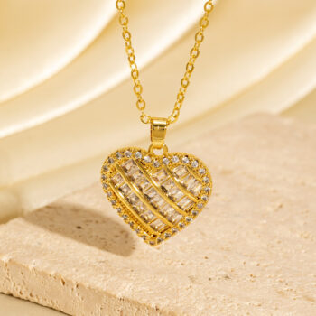Full-Crystal Fashionable Sweet Hollowed-Out Zircon Heart Necklace - View 2