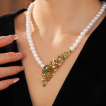 crystal earrings Vintage Baroque Pearl Necklace And Earrings Set Colorful Crystal Floral Jewelry Set Elegant Statement Access