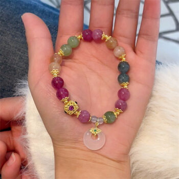 Dopamine Chalcedony Bracelet Peace Buckle Rings Vintage French Gold Accessories - View 1