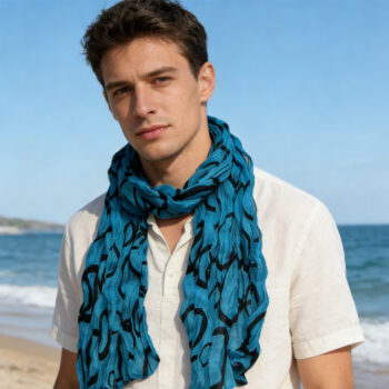 Turquoise Printed Crinkle Scarf - Summer Beach Cover-Up Accessory - View 2