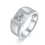 Men's 1-carat Luxury And Fashionable Light Luxury Jewelry Silver Ring Set With Top-quality Moissanite, S925 Silver-plated Pla