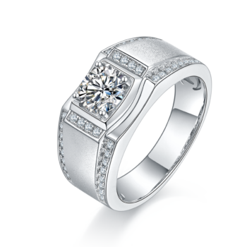 Men's 1-carat Luxury And Fashionable Light Luxury Jewelry Silver Ring Set With Top-quality Moissanite, S925 Silver-plated Pla