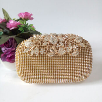 Leaf-shaped Flowers Diamond Dinner Clutch - View 1
