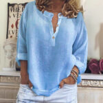 linen shirt Solid Color Casual Loose Long Sleeve Linen Shirt