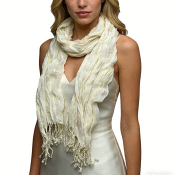 White Dyed Crinkle Scarf - Textured Summer Scarf 70x25 - View 2