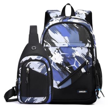 Mens Two-piece Set Backpack And Chest Bag