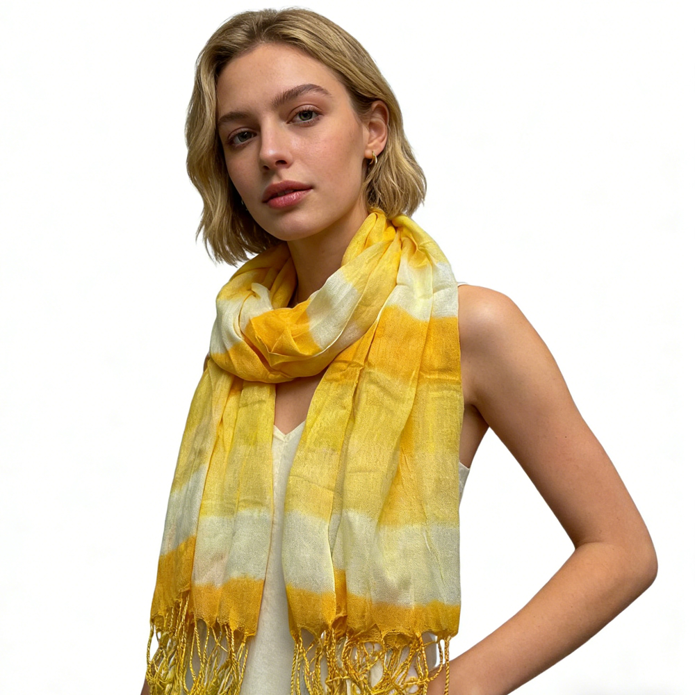 0b1130f3-33be-4592-bce4-5cdad1973f6d Yellow Printed Viscose Scarf - Sunshine Boho Scarf 67inchx24inch - View 2