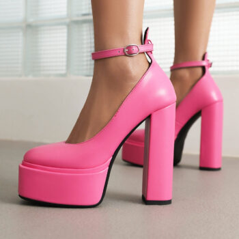 Spring Womens Pointed-Toe Chunky-Heel Buckle High Heels - Main product image