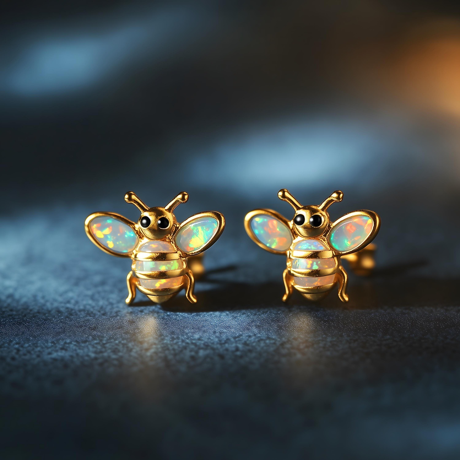 0c2a7d4b-cad2-45a7-8e15-80e85b3583f1 Animal Bee Stud Earrings With Semi-precious Stones And A Dripping-oil Design - View 1