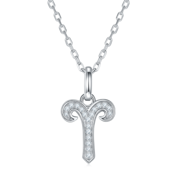 12 Zodiac Signs - Aries, Set With Top-quality Moissanite, Luxurious And Fashionable Light Luxury Trend Jewelry, Silver Neckla