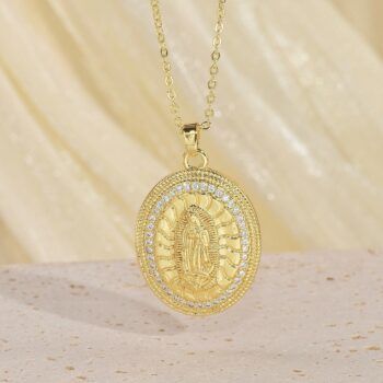 European And American-style Madonna Mary Statue Necklace With Copper