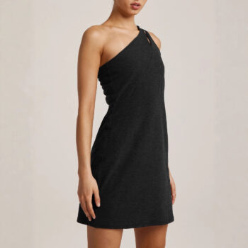 Womens Solid-Color One-Shoulder Backless Sleeveless Slip Dress