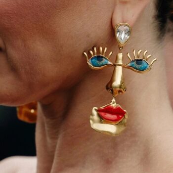 Minority Design Vintage Red Lip Nose Eye Pendant Necklace - View 1