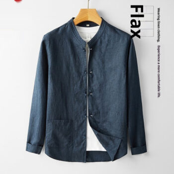 Mens Retro Chinese Style StandUp Collar LongSleeve Shirt - View 2