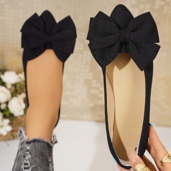 plus size bow Plus-size Bow-tie Pointed-toe Slip-on Shoes