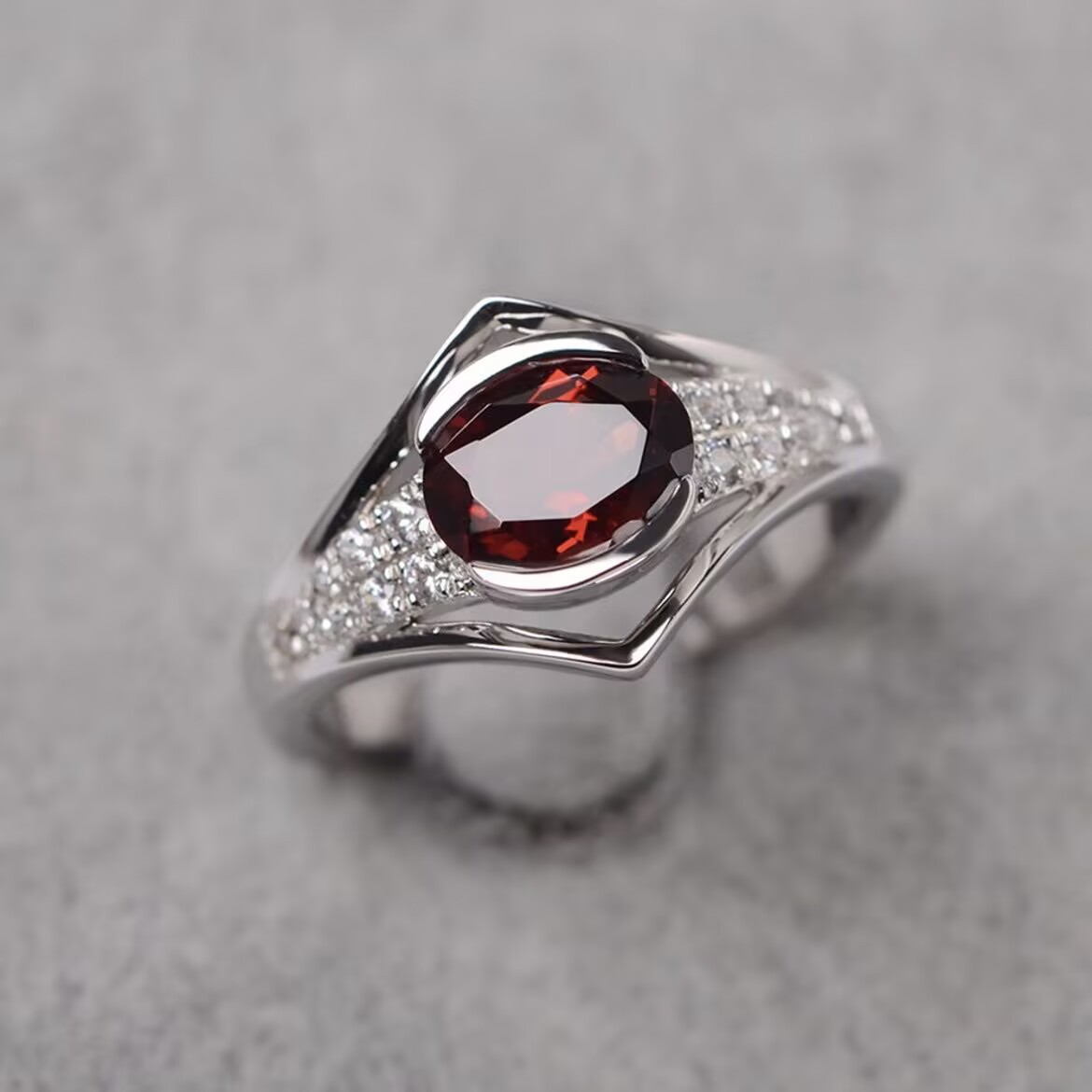 156d0acb-5b25-4aa8-8829-f59ccc69f7b1 Womens Open-End Red Zircon Ring With Hollow Design - View 5