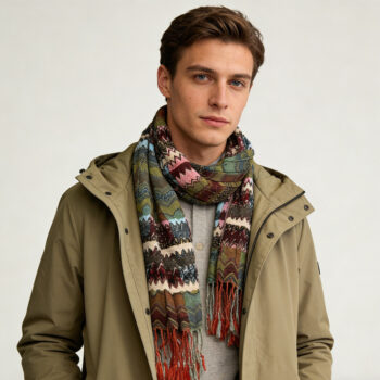 2pcs long scarf,nature 2pcs Long Scarf,Nature-inspired Jacquard Green Leaf Motif Scarf,vacation,daily Life,evening Party,Offi