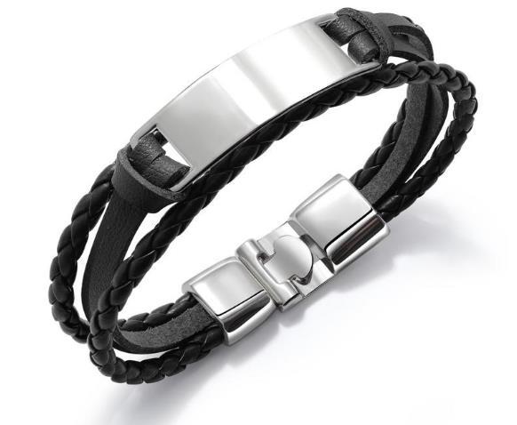 1614332055684 Black Multilayer Leather Bracelet For Men Bangle Jewelry - View 1