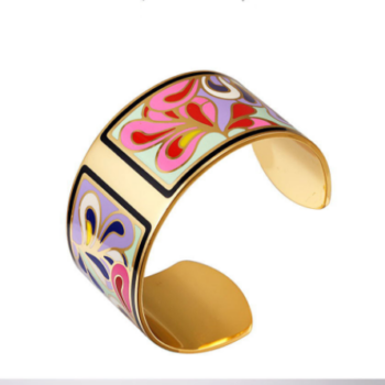 Copper Opening Color Enamel Love Bangle Bracelets - View 1