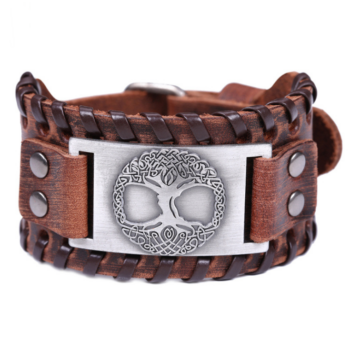 Charm Wide Leather Bracelet Men Punk Braided Rope Alloy Cuff Bangle Male Wristband - View 1