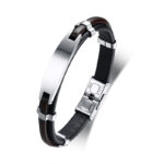 Stainless steel curved brand bangle bracelet - View 1