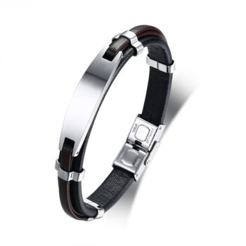 Stainless steel curved brand bangle bracelet - View 1