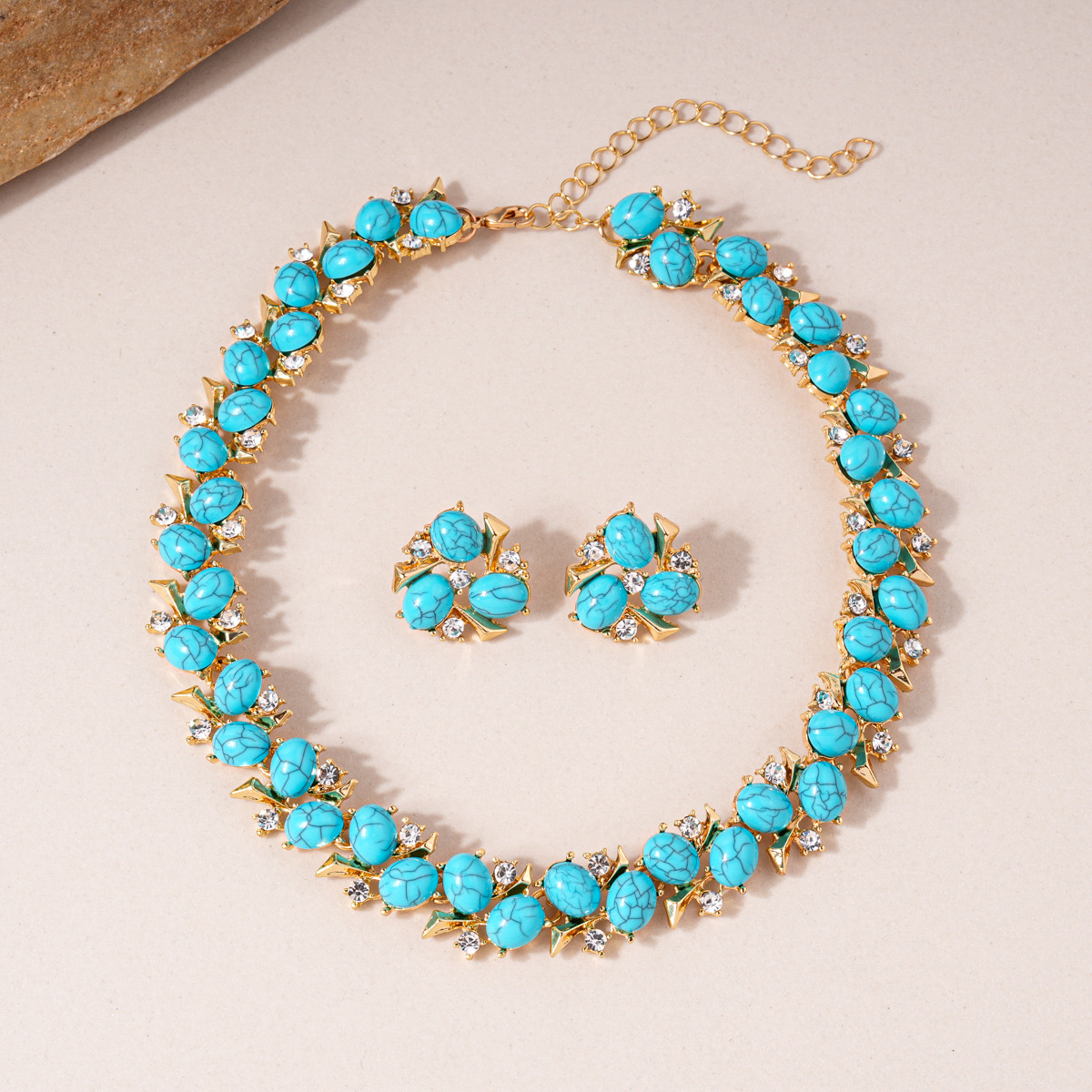 16ed4359-8324-4b12-a9b1-2e370a60ce33.jpg Ethnic Style Zircon Turquoise Flower Necklace Earrings Jewelry