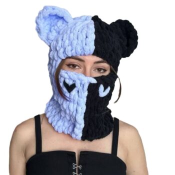 Handmade Knitted Color Matching Sweet Cool Bear Ear Wool Mask Beanie - View 2