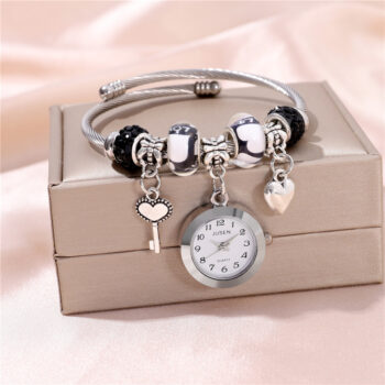 Women Bangle Watch Love Heart Key Pendant Quartz Women Bangle Watch - View 2