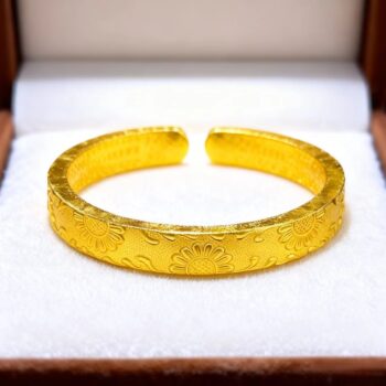 Womens Sunflower Heart Sutra Open Bracelet - View 1