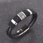 Fashion Black Braid Woven Leather Bracelet Titanium Stainless Steel Bracelet Men Bangle Men Jewelry Vintage Gift - View 1