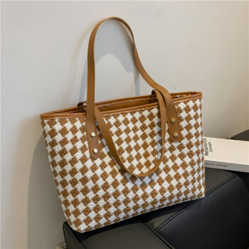 Stylish Plaid Shoulder Tote With Large Capacity - View 2