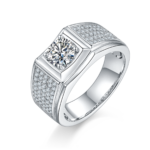 Men's 1-carat Luxury And Fashionable Light Luxury Jewelry Silver Ring Set With Top-quality Moissanite, S925 Silver-plated Pla