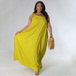 Plus-size Women's Sexy Backless Solid-color Printed One-shoulder Halter Dress - Main product image