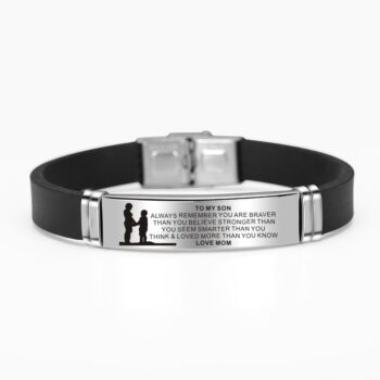 Engraved Mom Dad To Daughter Son Painting Stainless Steel Silicone Bracelet Bangle - View 2