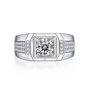 Men's 1-carat Luxury And Fashionable Light Luxury Jewelry Silver Ring Set With Top-quality Moissanite, S925 Silver-plated Platinum