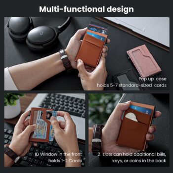 Slim Minimalist Wallet With ID Window,Pop Up Card Holder With Money Pocket Smart Wallet For Men RFID Blocking Metal Card Case