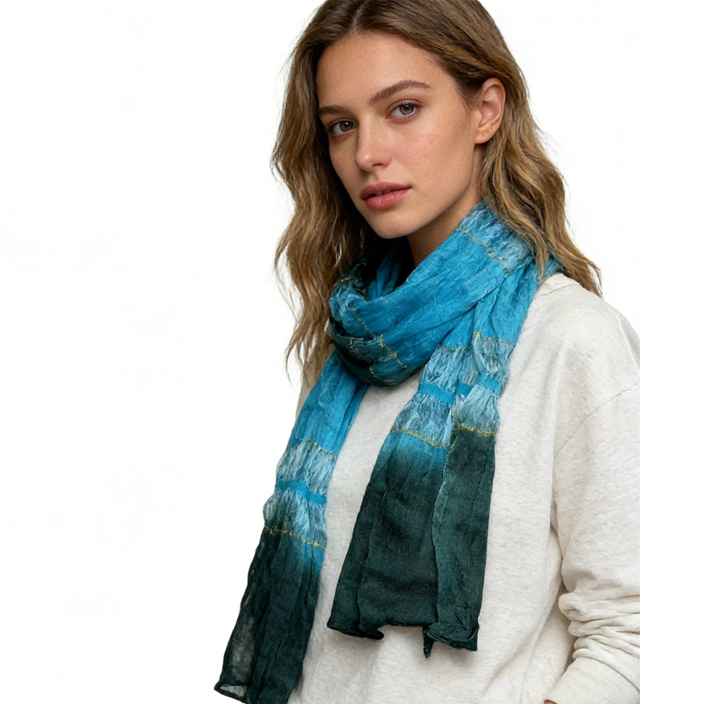 1d45a252-1e30-4fe6-8c5f-dcd5eaa5e4dd Turquoise Metallic Scarf - Shimmer Skinny Scarf 66inchx9.4inch - View 3