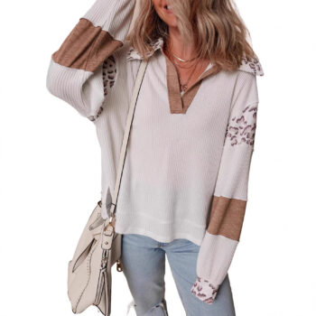 Fashion Leopard Print Printed Lapel Long Sleeve Hoodie - View 2