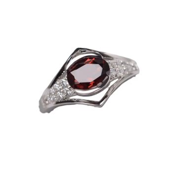 Womens Open-End Red Zircon Ring With Hollow Design - View 2