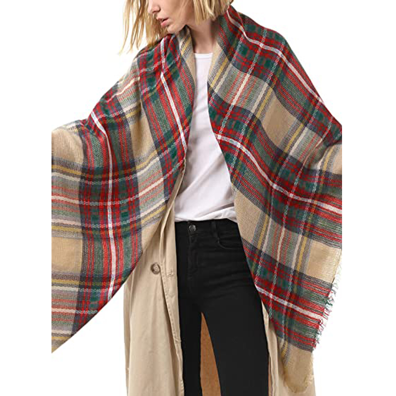 2234fc42-2e85-4bbd-ad97-77ad2fdecc07 59 X 59in Women Scarf Plaid Tassel Soft Warm Blanket Scarves Womens Shawl Wrap - View 4
