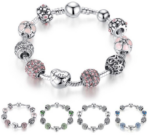 BRANDS SHOPPING WEEK Antique Silver Charm Bracelet & Bangle with Love and Flower Beads Women Wedding 4 Colors 18CM 20CM 21CM