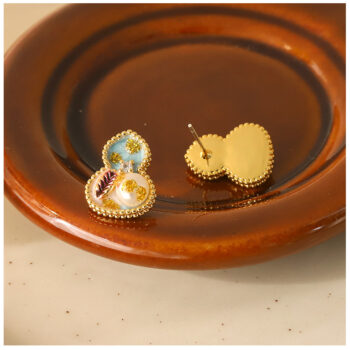 Elegant High-end Silver Needle Earrings In Colorful Gourd Design - View 2