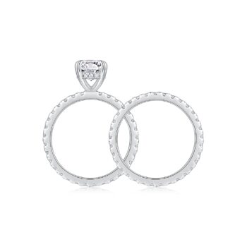silver ring Egg-shaped Moissanite Double Rings Set With Top-quality Moissanite Luxury, Fashionable And Light Luxury Jewelry S